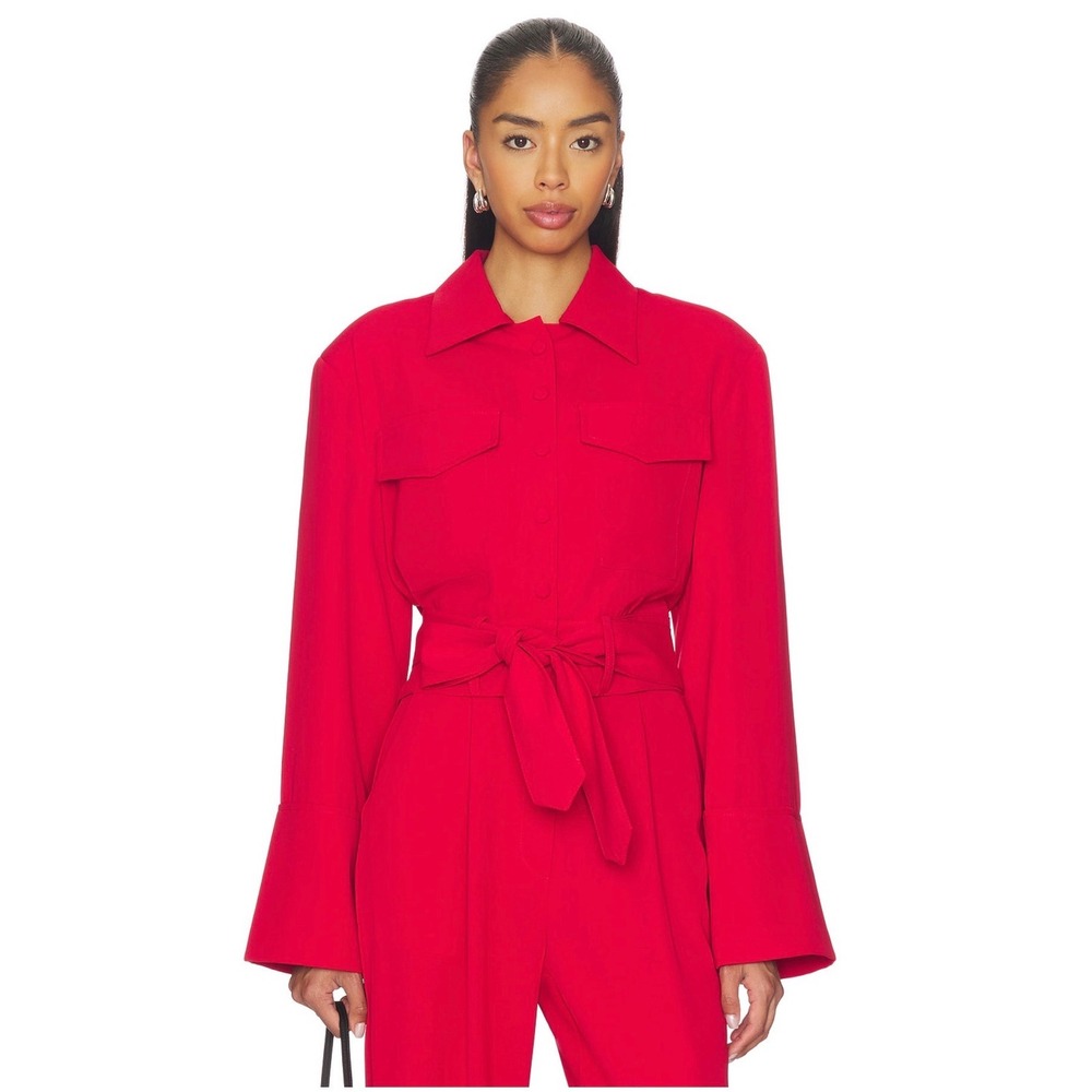 Selmacilek Reign Jacket Size S Red Cropped Tie Waist Utility Flare Cuff